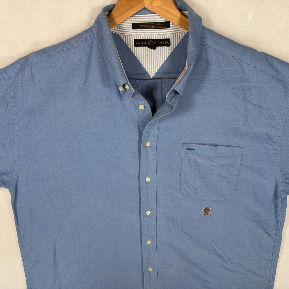 Vintage Tommy Hilfiger Mens XXL Blue Cotton Oxford Button Down Shirt 90's Y2K